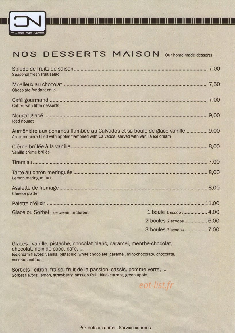 Le Café de Nice — carte page 6
