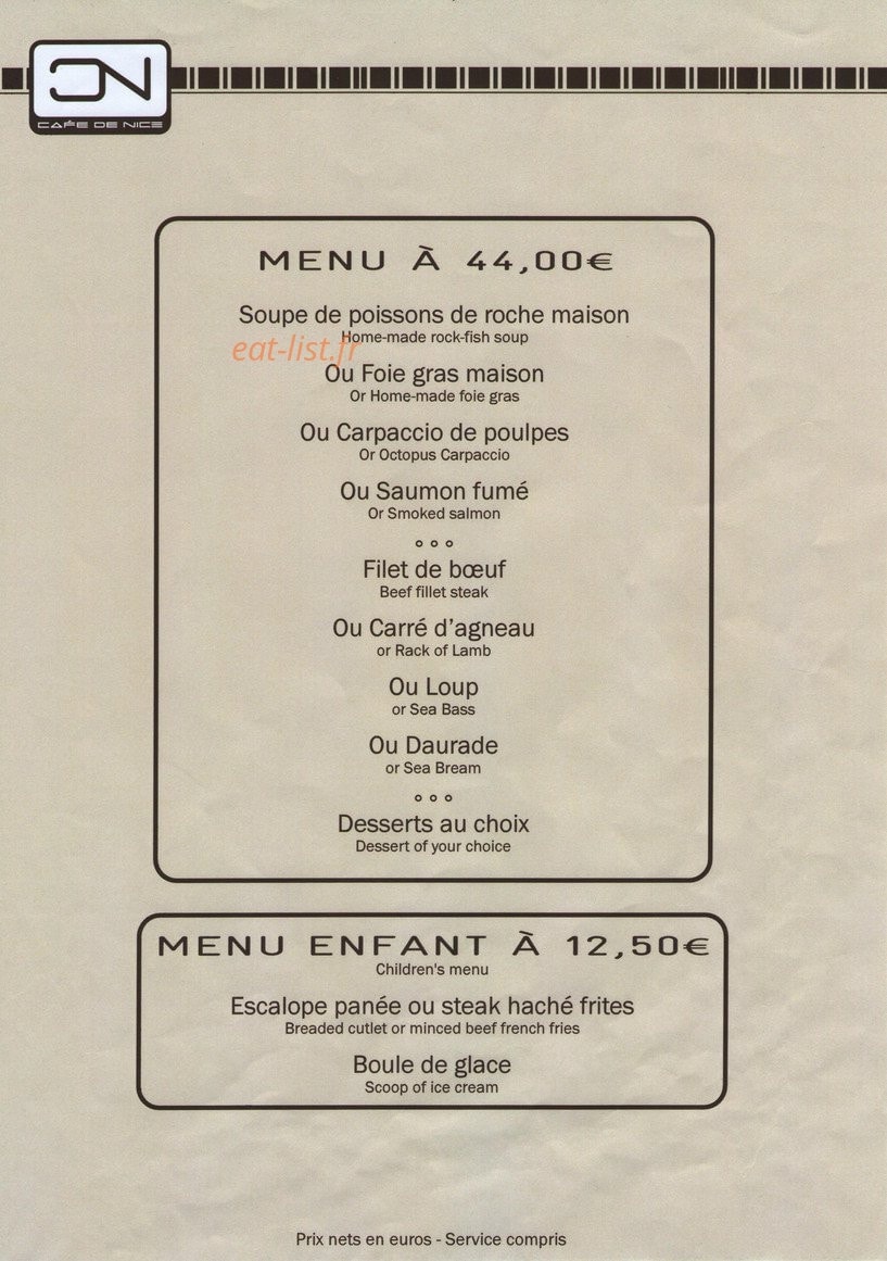 Le Café de Nice — carte page 5