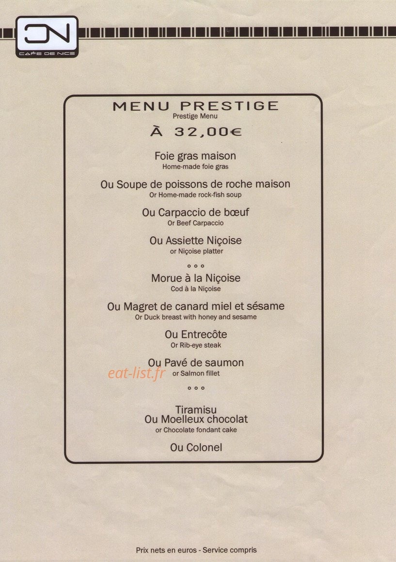 Le Café de Nice — carte page 4