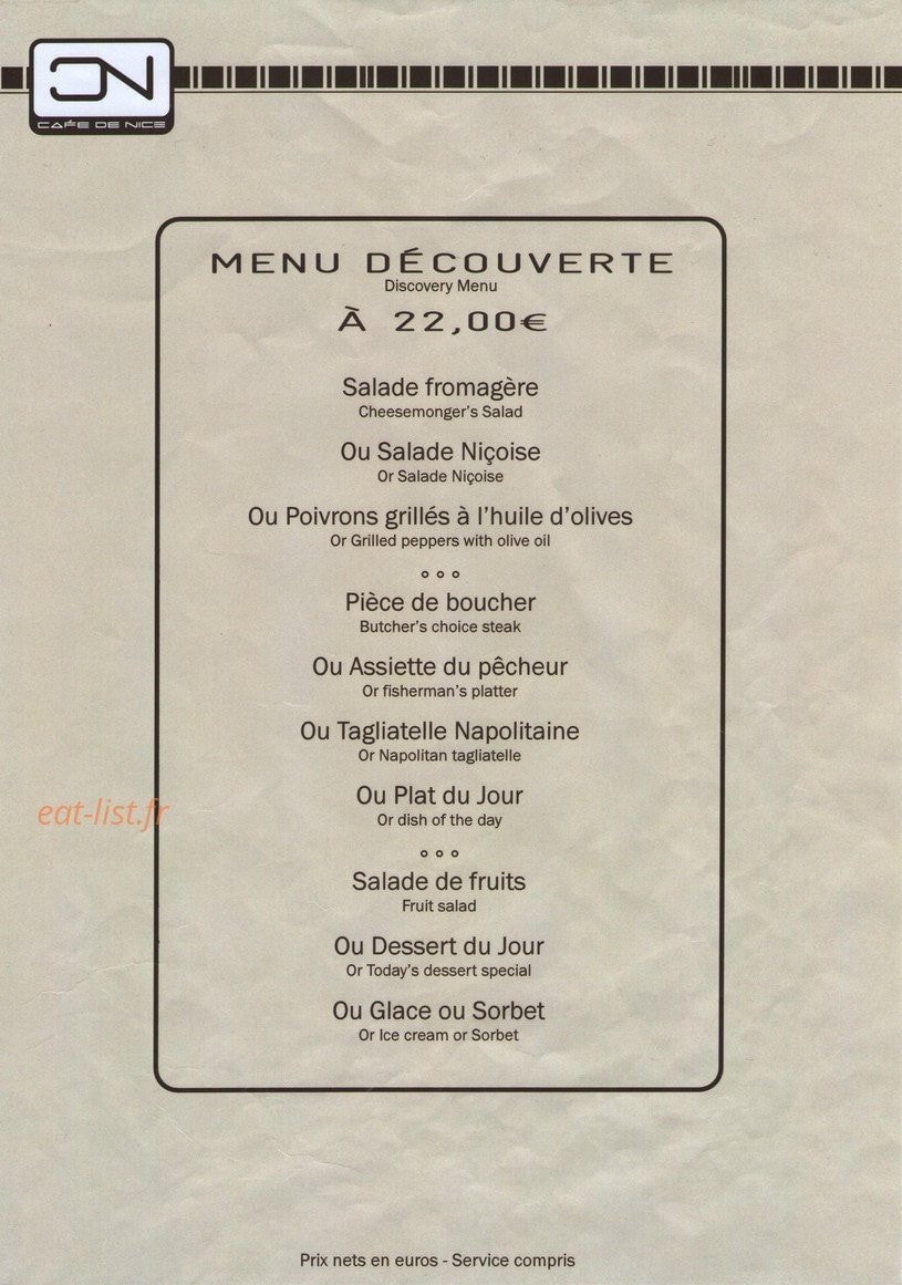 Le Café de Nice — carte page 3