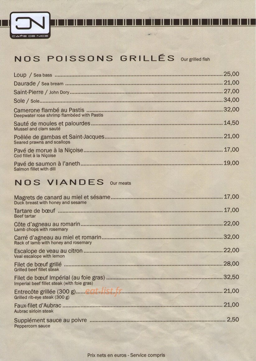 Le Café de Nice — carte page 2