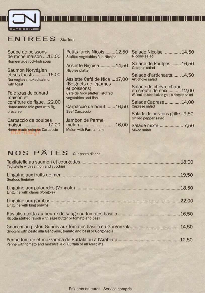 Le Café de Nice — carte page 1