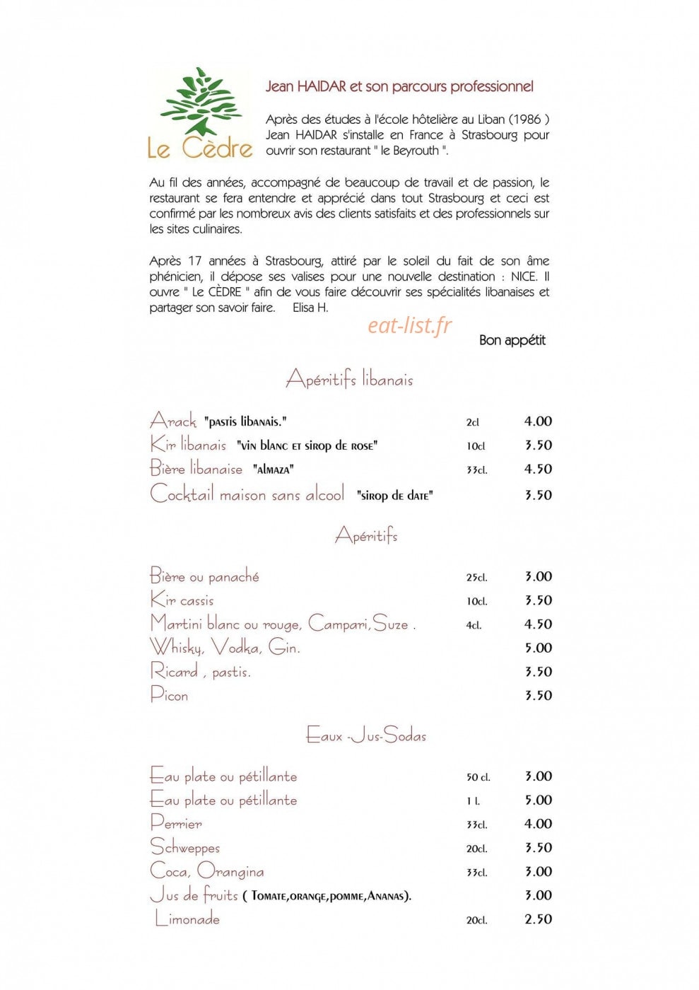 Le Cèdre — carte page 1
