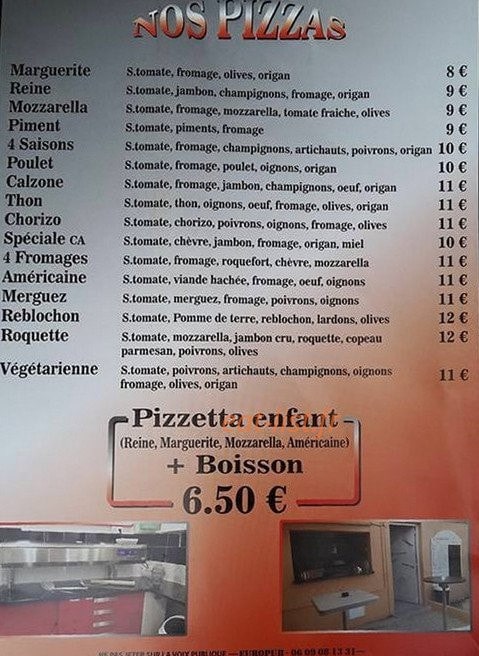 Le comptoir à pizza — carte page 1