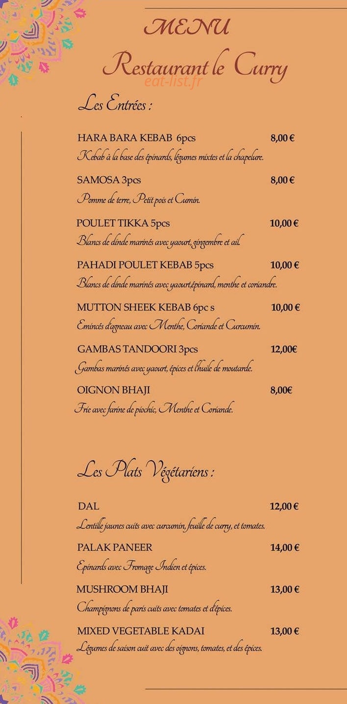Le Curry — carte page 1