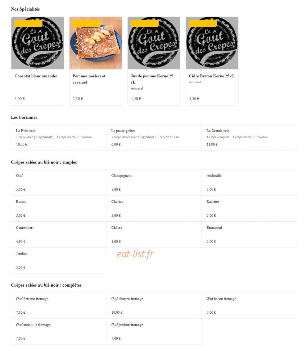 Le Goût des Crêpes — carte page 1