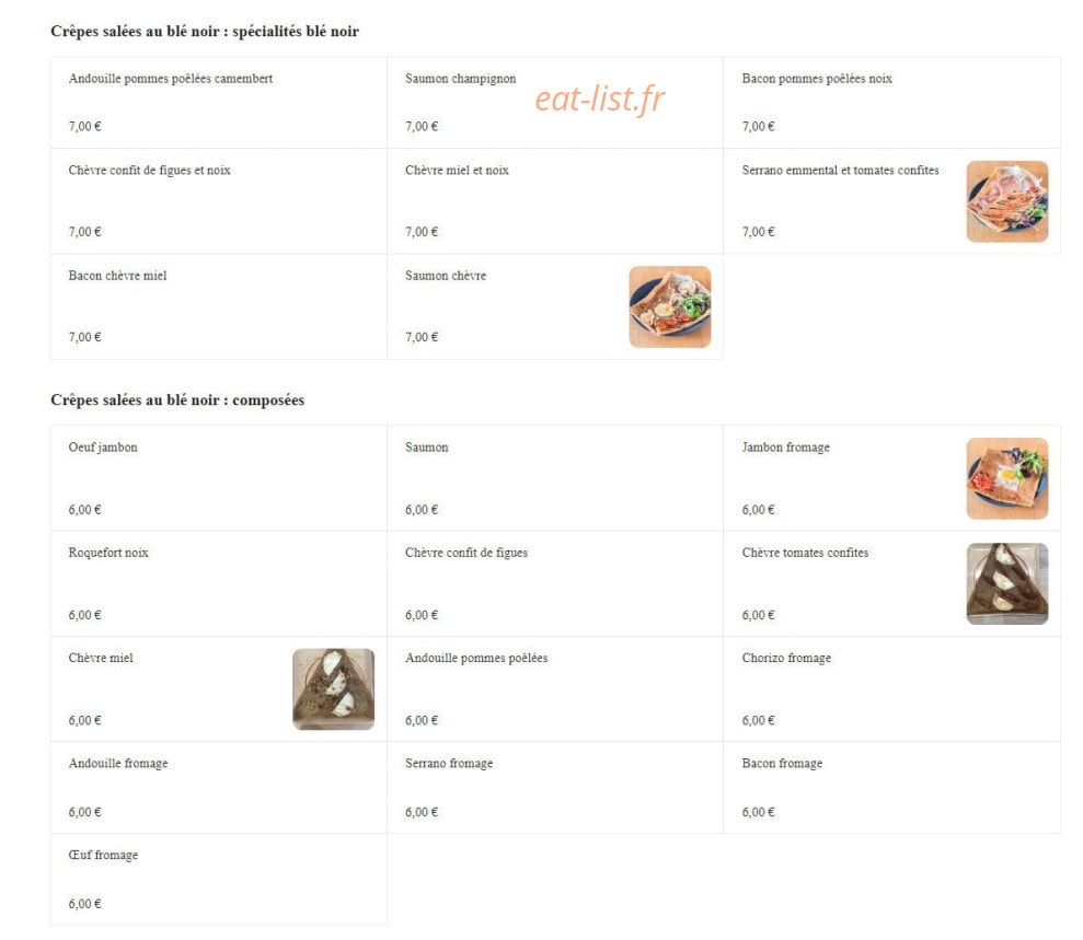 Le Goût des Crêpes — carte page 2