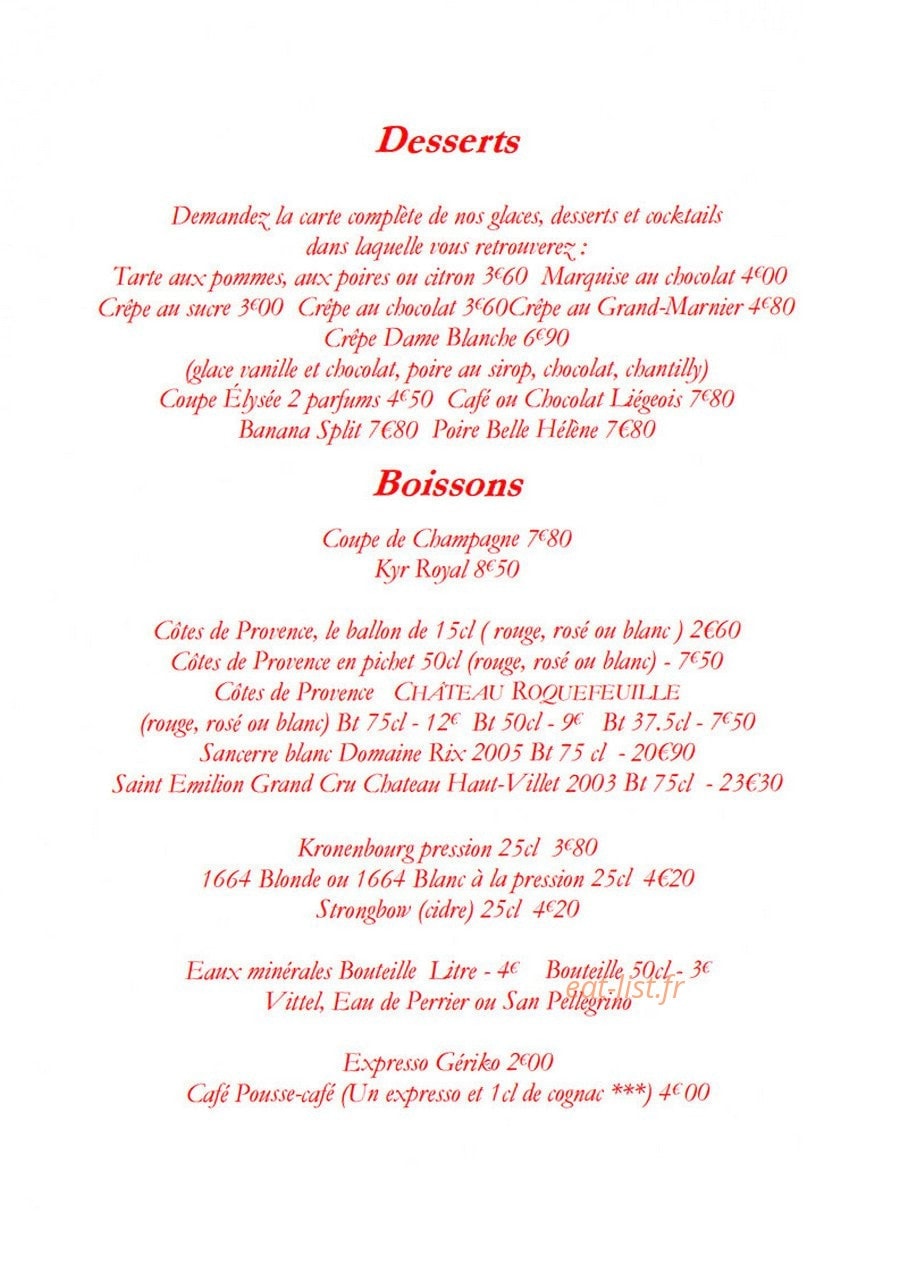Le Grand Café de Lyon — carte page 2