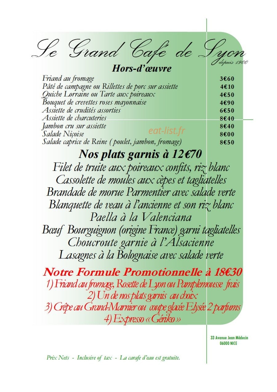 Le Grand Café de Lyon — carte page 1