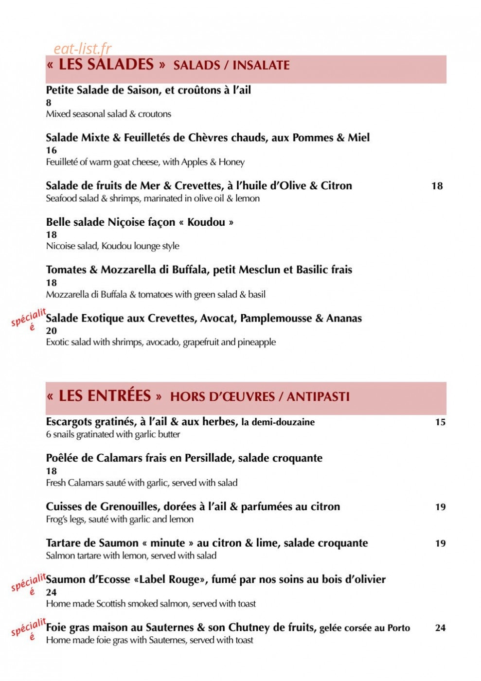 Le Koudou — carte page 1