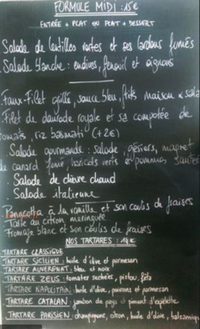 Le Plaisir Des Mets — carte page 1