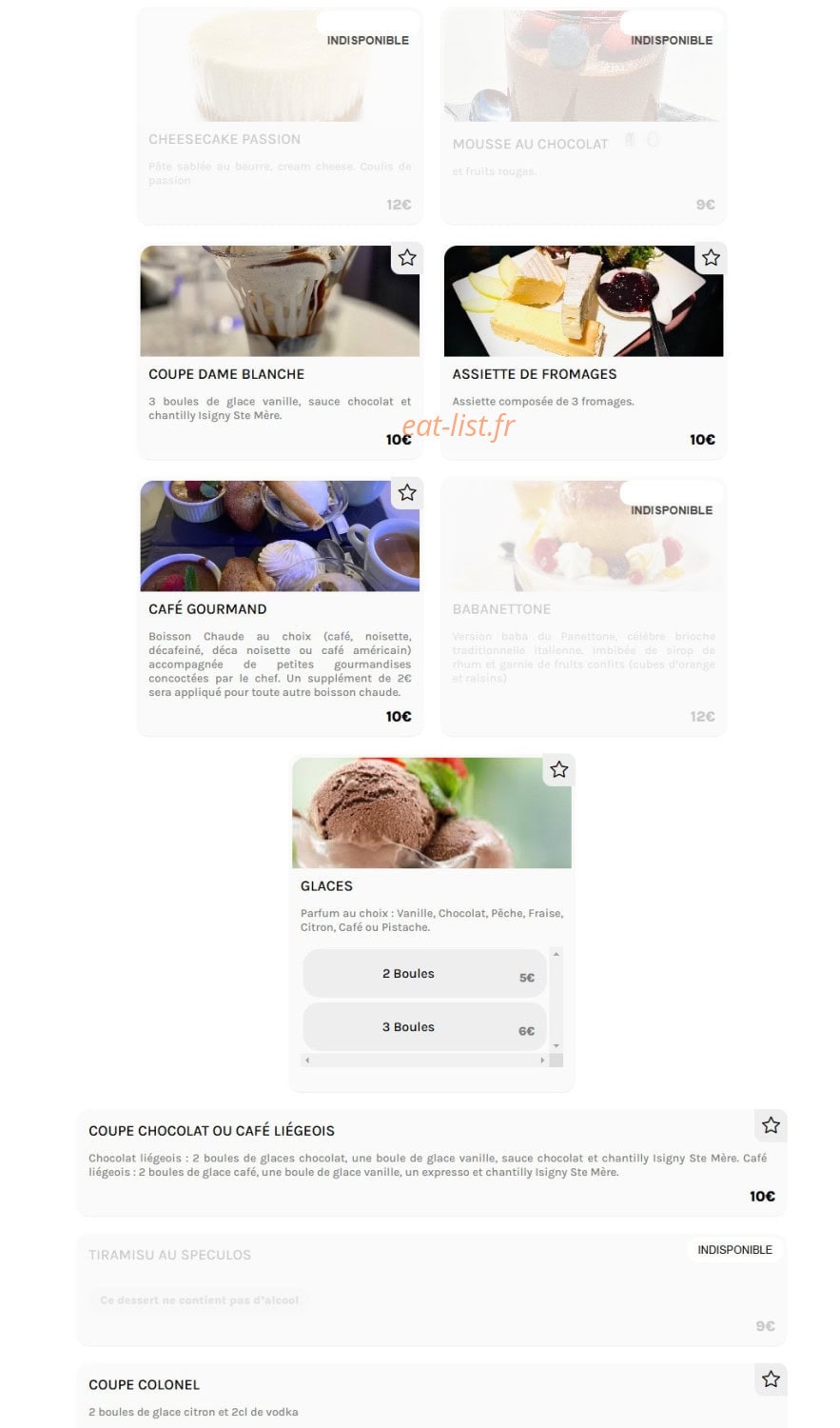 Le Sunset — carte page 12