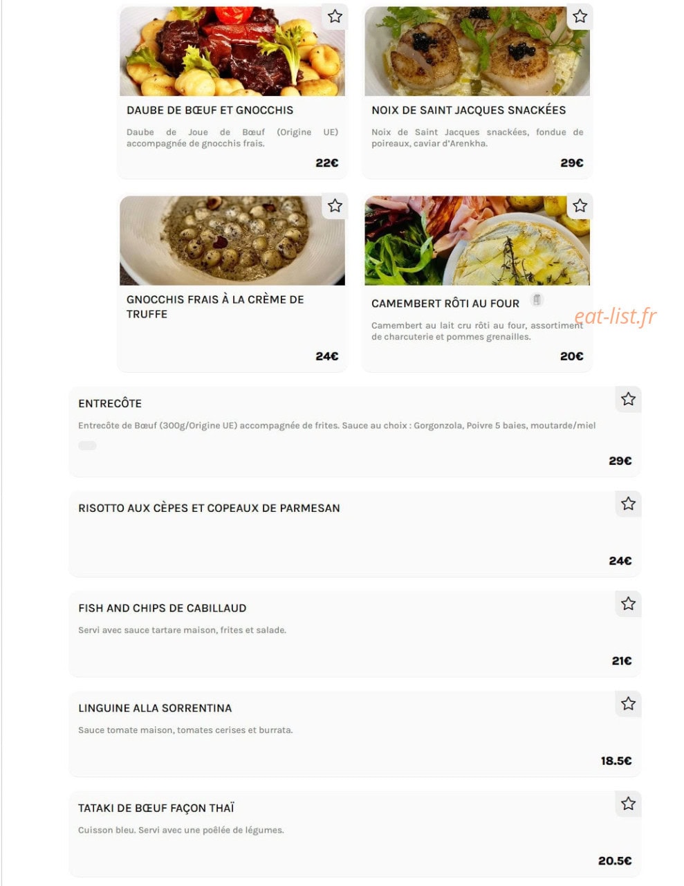 Le Sunset — carte page 8