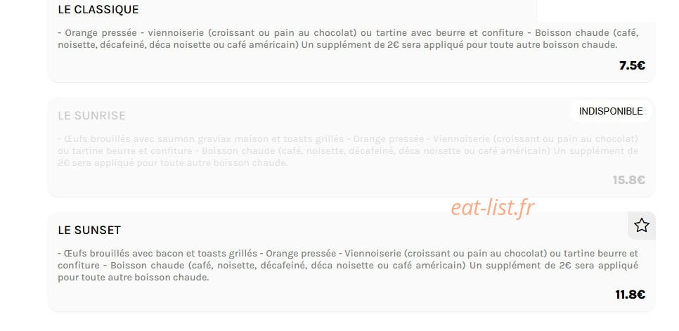Le Sunset — carte page 1