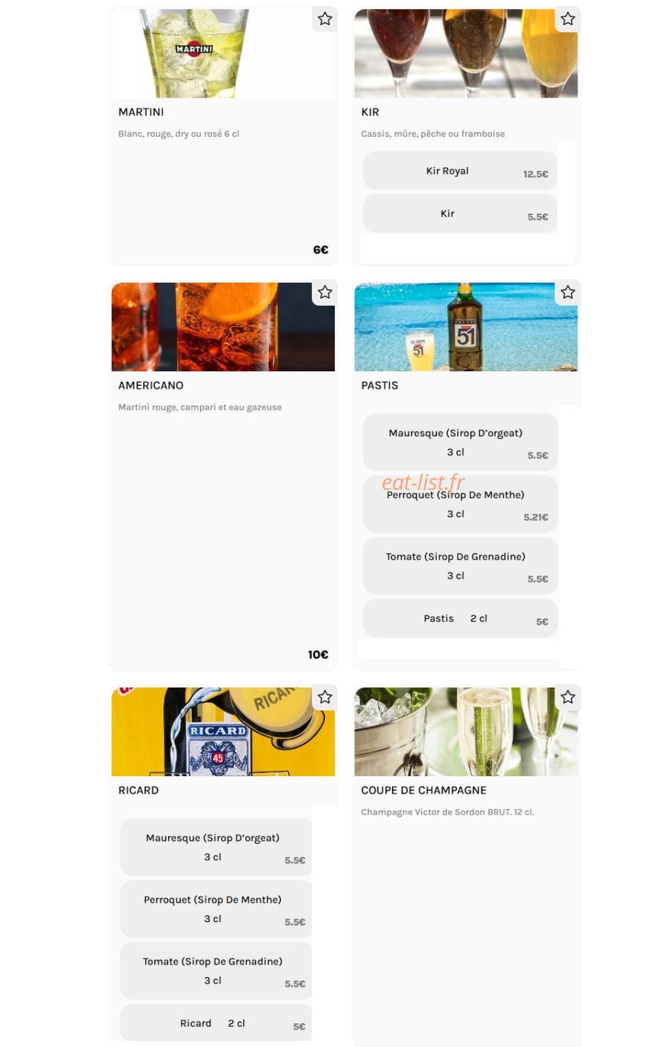 Le Sunset — carte page 16