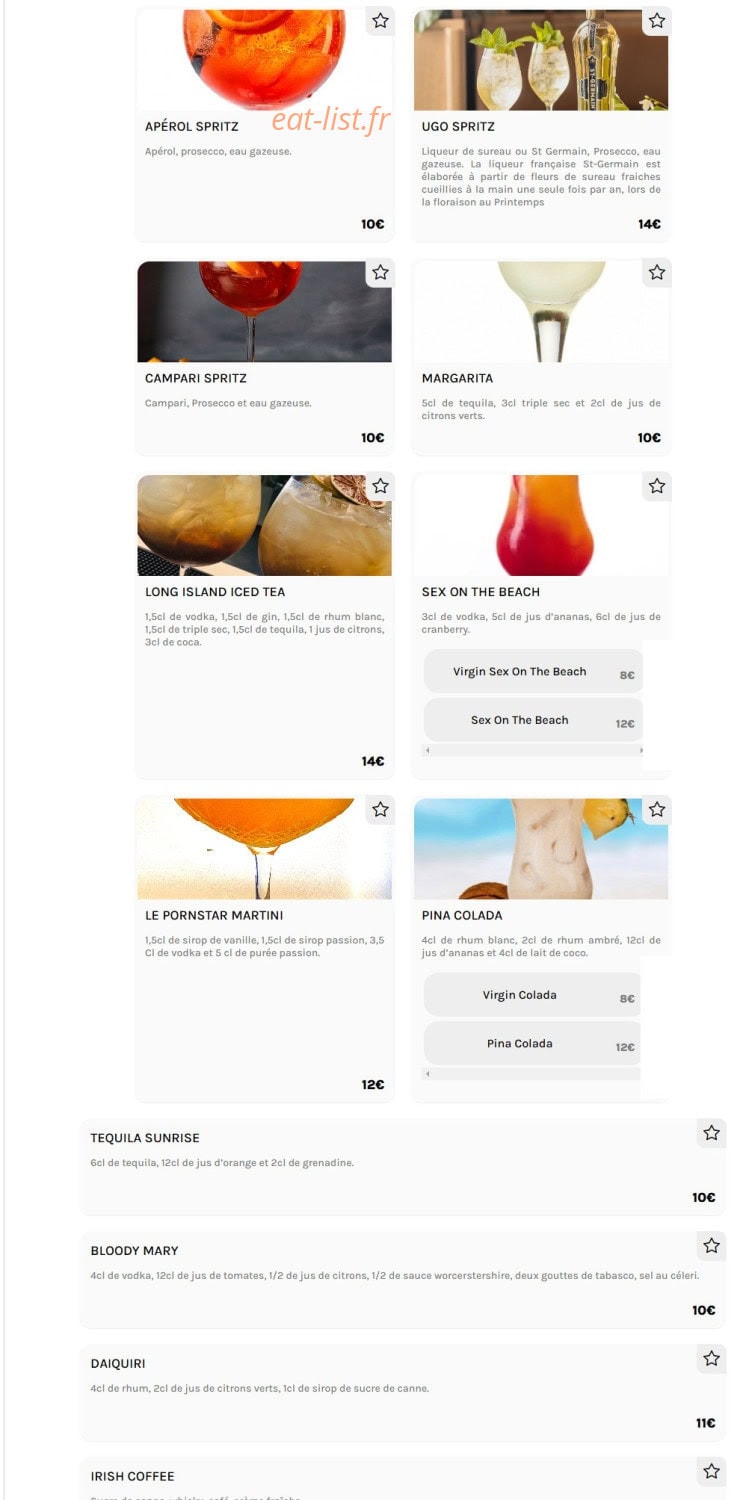 Le Sunset — carte page 14