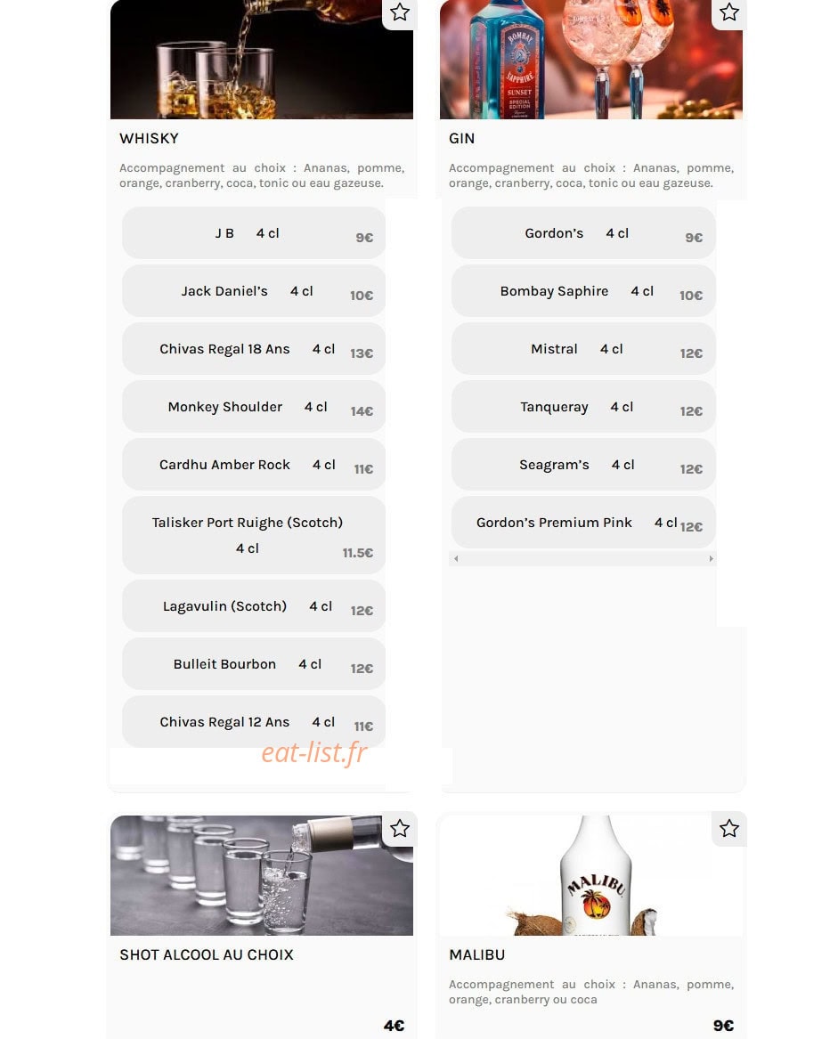 Le Sunset — carte page 18
