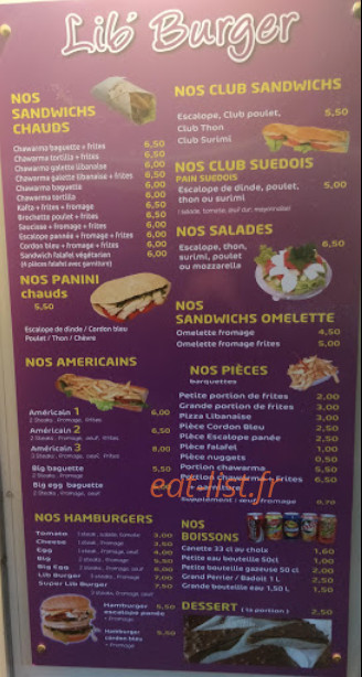 Lib'Burger — carte page 1