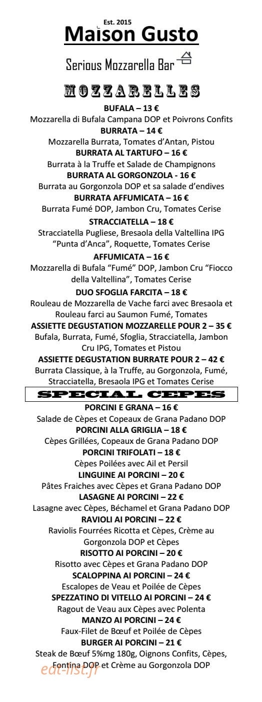 Maison Gusto — carte page 1