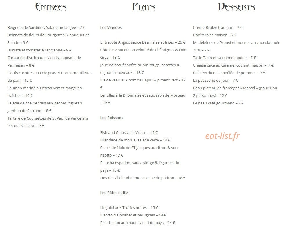 Marcel Bistro chic — carte page 1