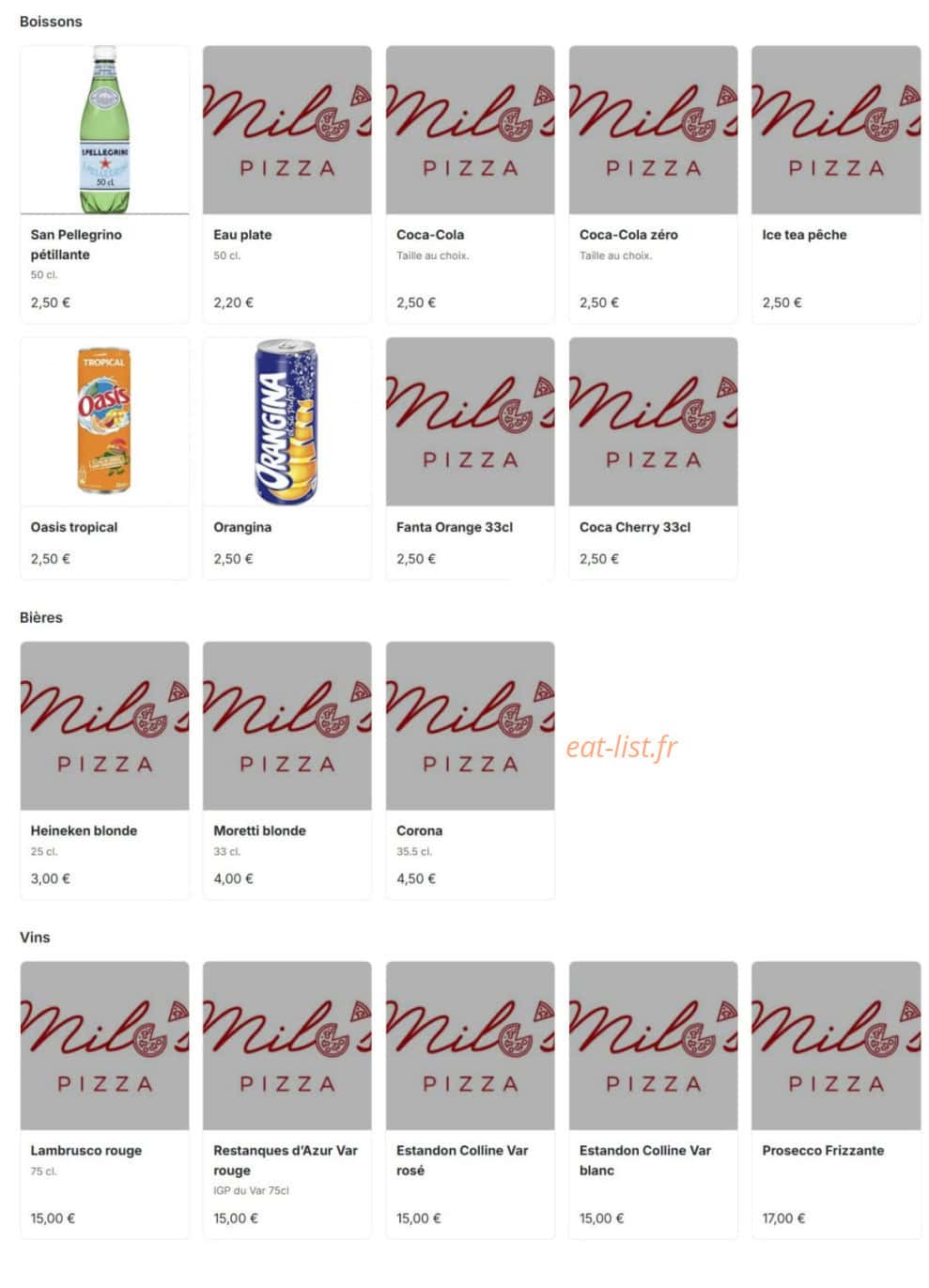 Milo’s pizza — carte page 4