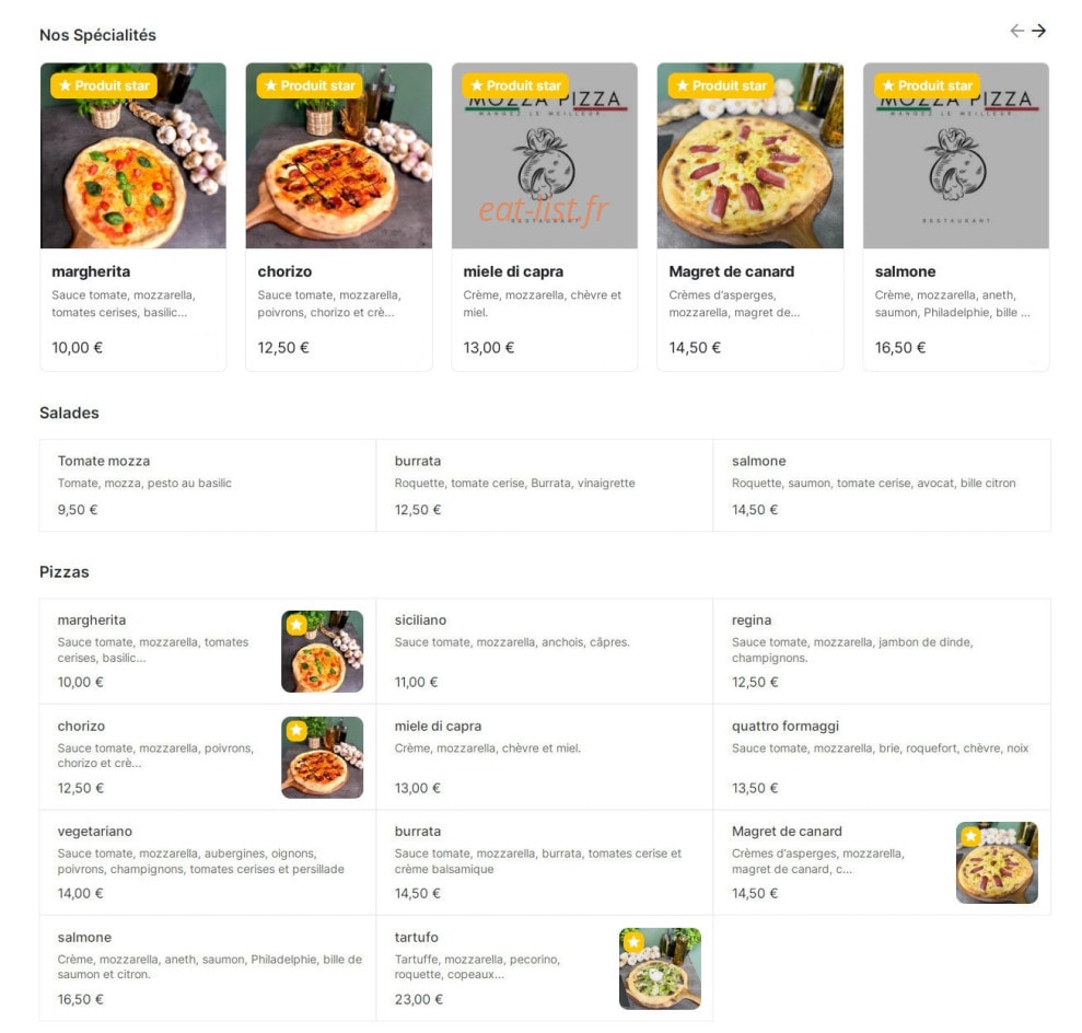 Mozza Pizza — carte page 1