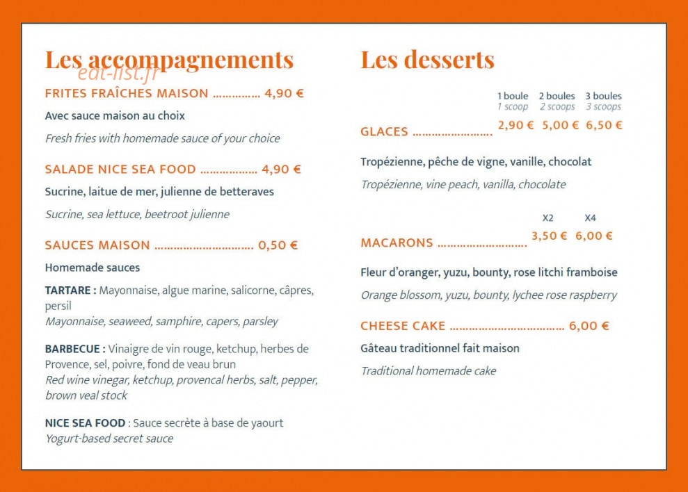 Nice Sea Food — carte page 2