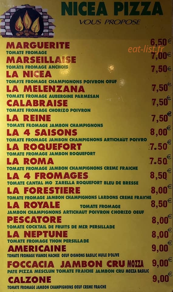Nicéa Pizza — carte page 2