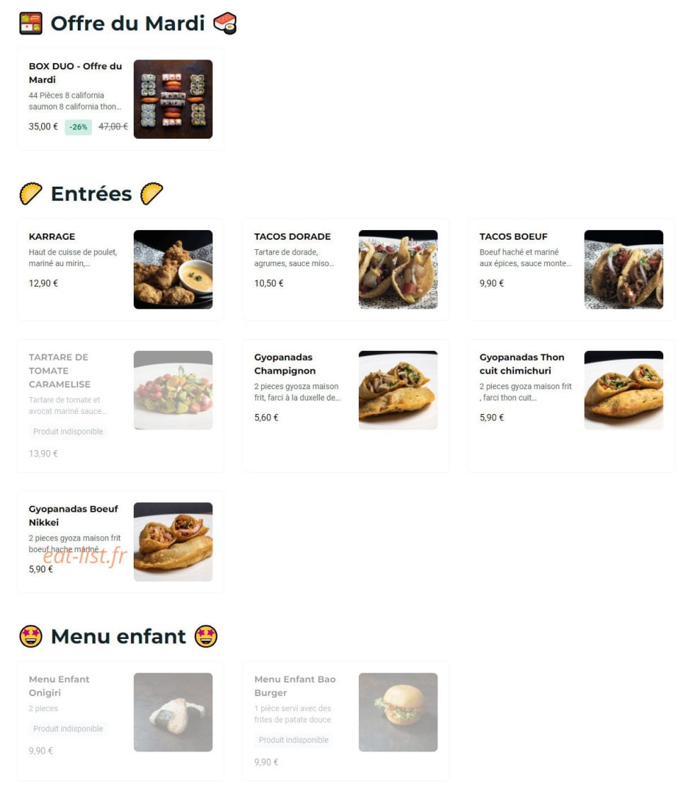 NKI sushi — carte page 1