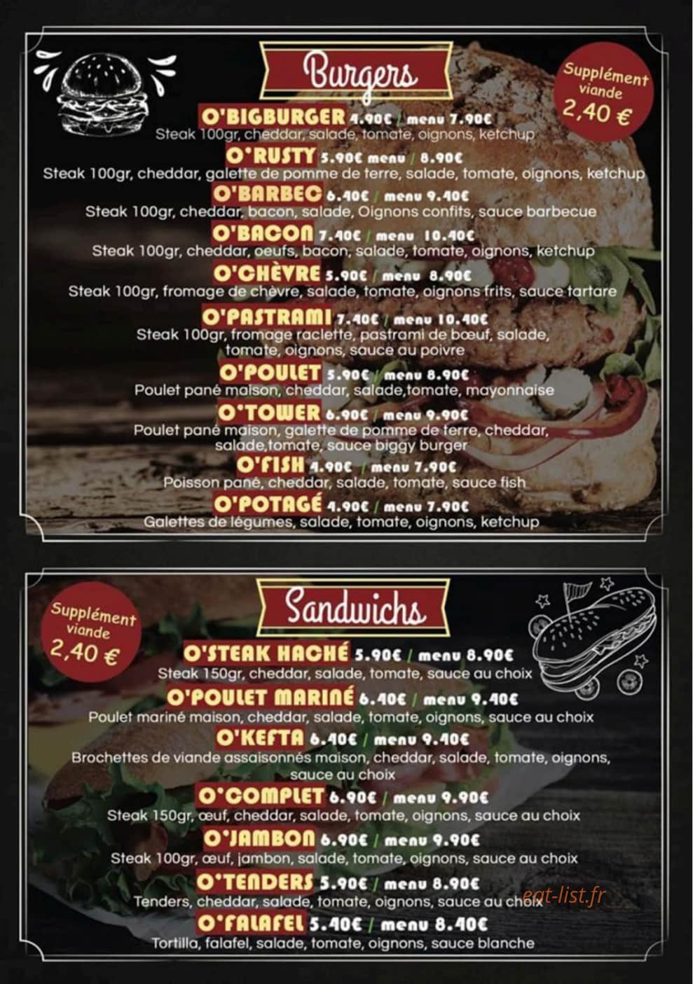 O’burger — carte page 2