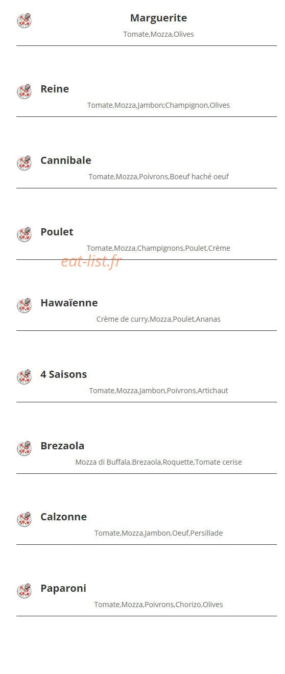 Papa Pizza — carte page 1