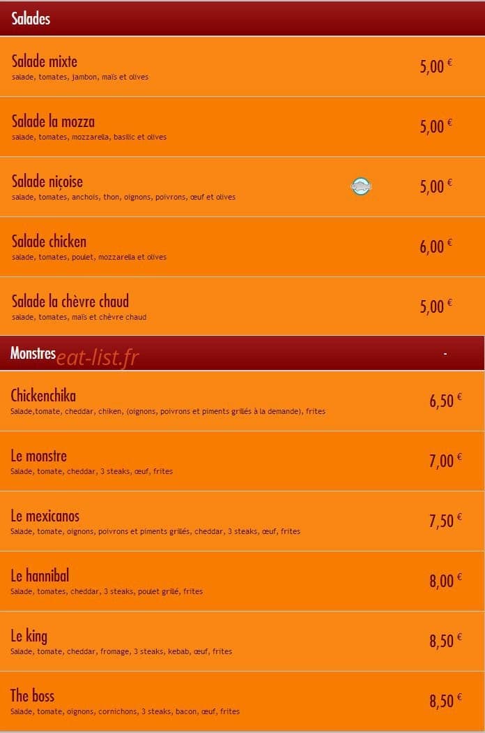 Pizz' Burger — carte page 1