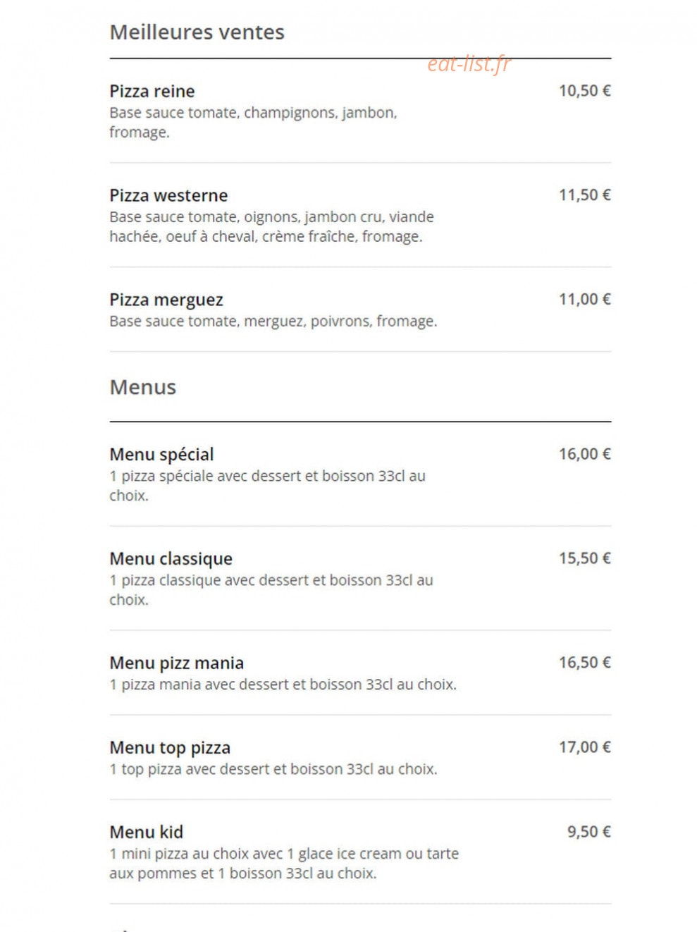Pizz'Mania — carte page 1