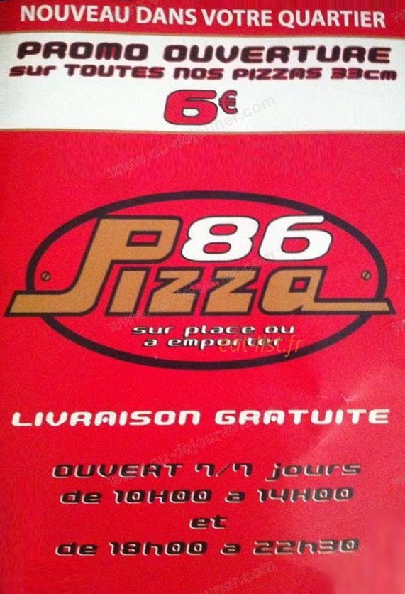 Pizza 86 — carte page 1