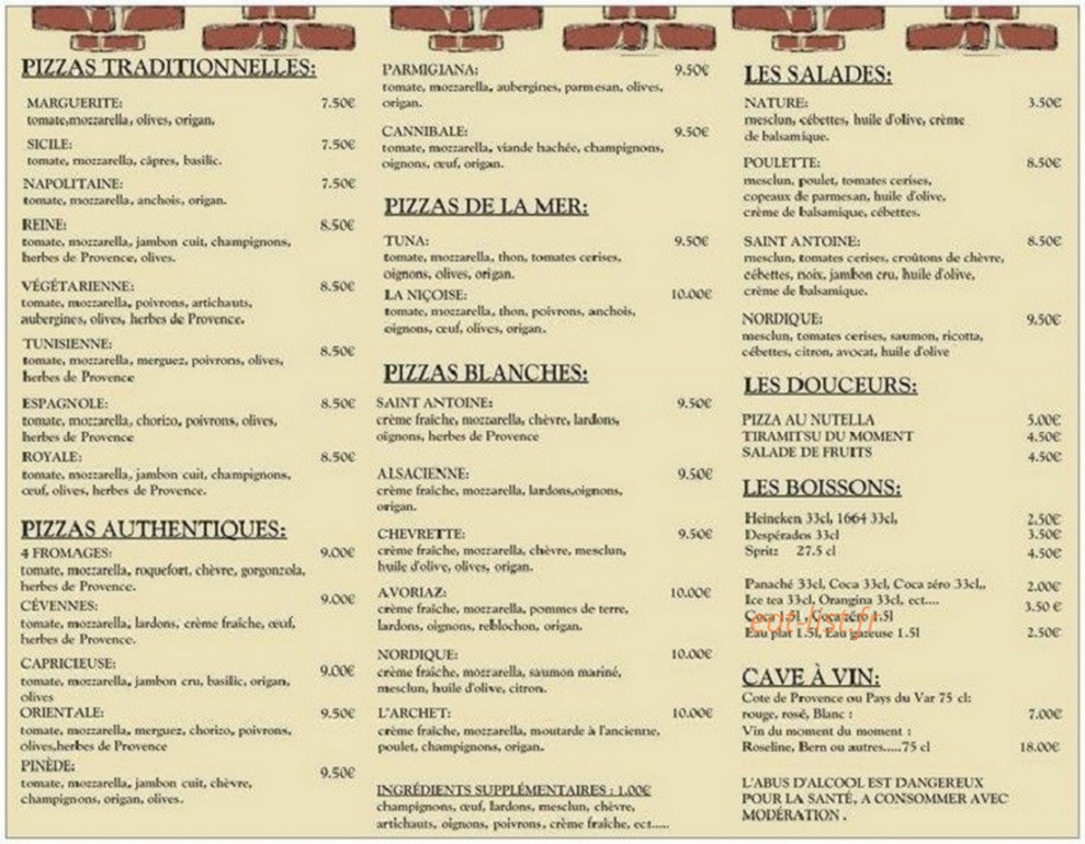 Pizza L'Archet — carte page 1