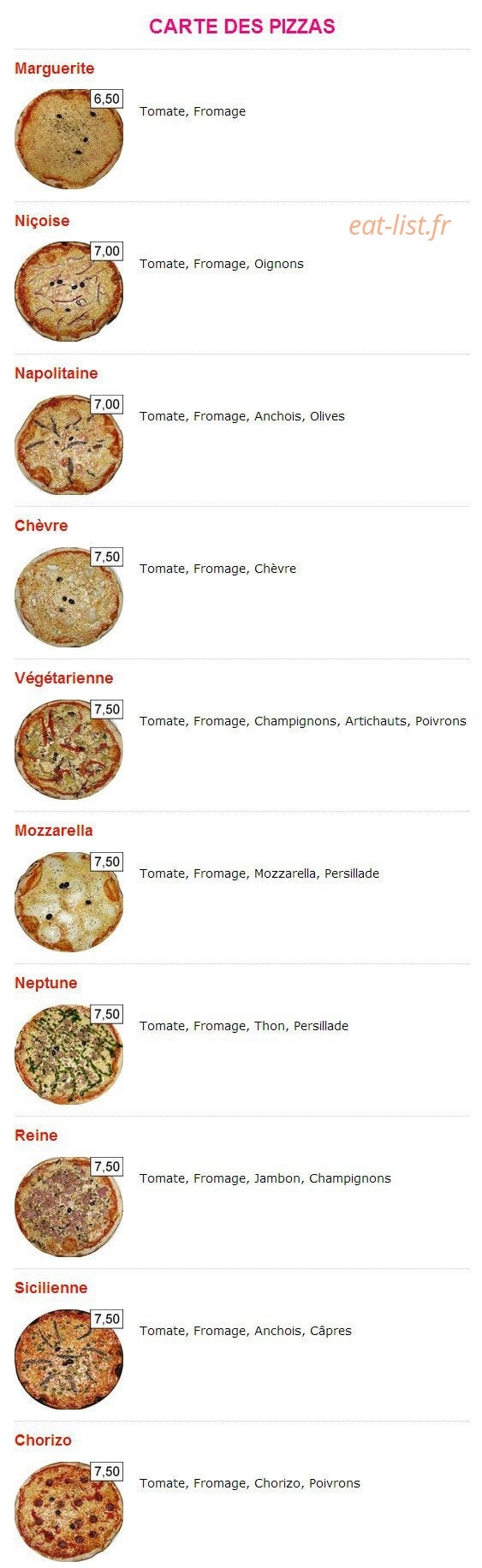 Pizza la bella — carte page 1