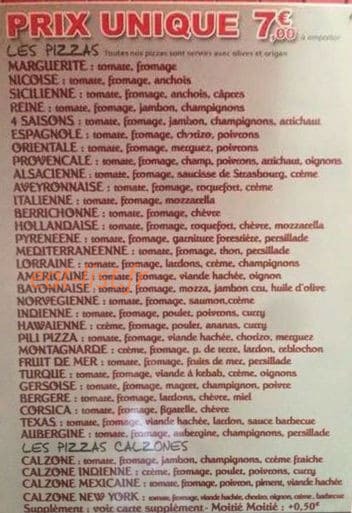 Pizza Pili — carte page 1