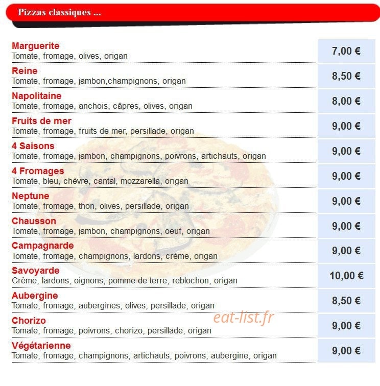 Pizza World — carte page 1