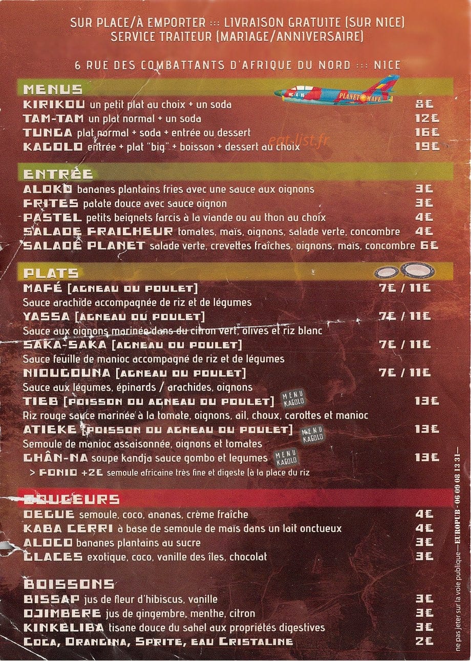 Planet Mafé — carte page 2
