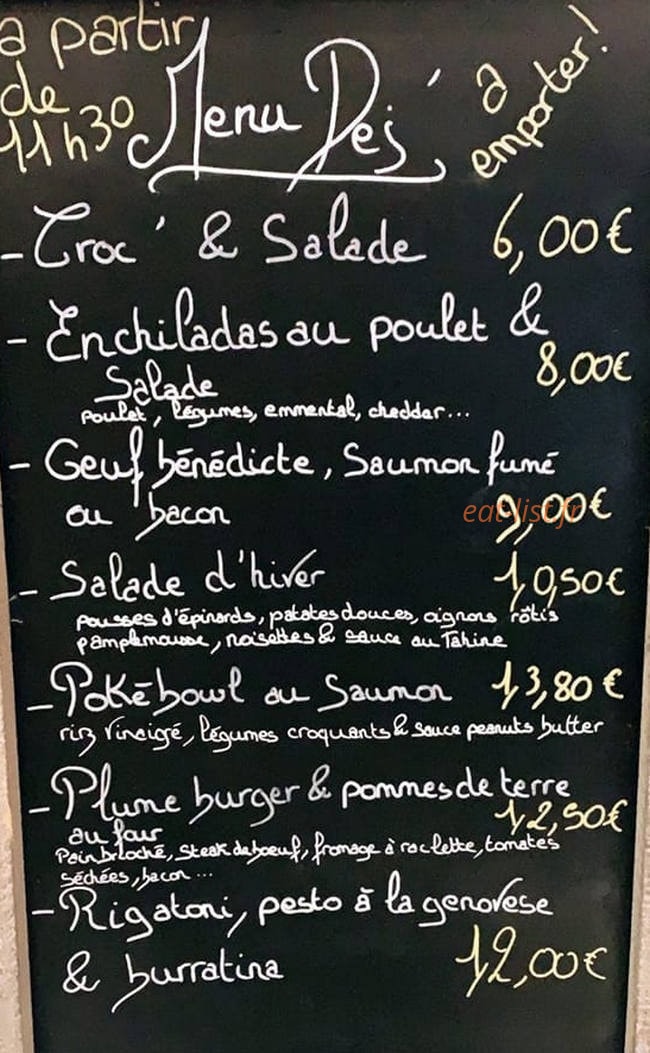 Plume Cafe — carte page 1