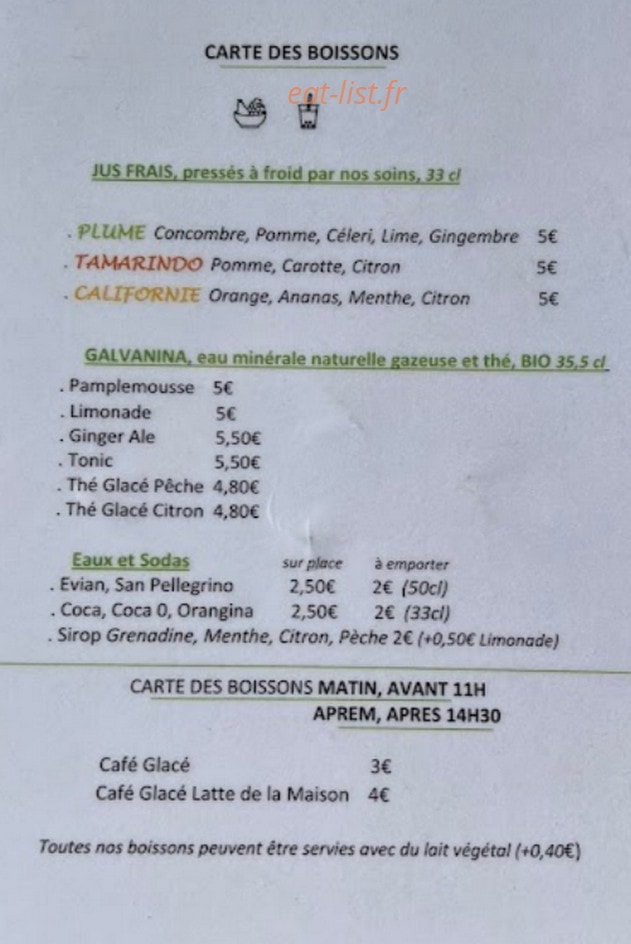Plume Cafe — carte page 2
