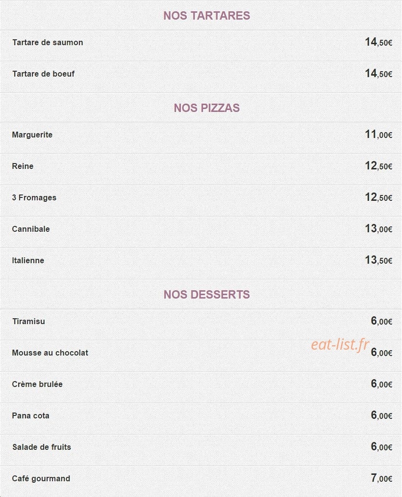 Restaurant de la Victorine — carte page 2