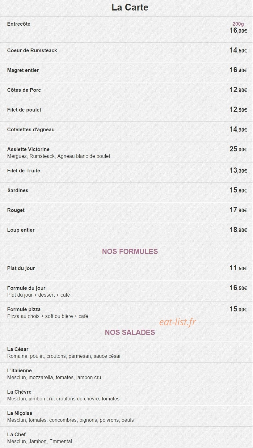 Restaurant de la Victorine — carte page 1