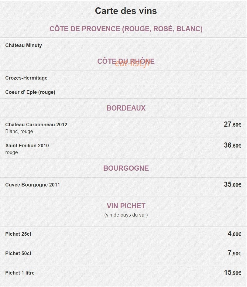 Restaurant de la Victorine — carte page 12