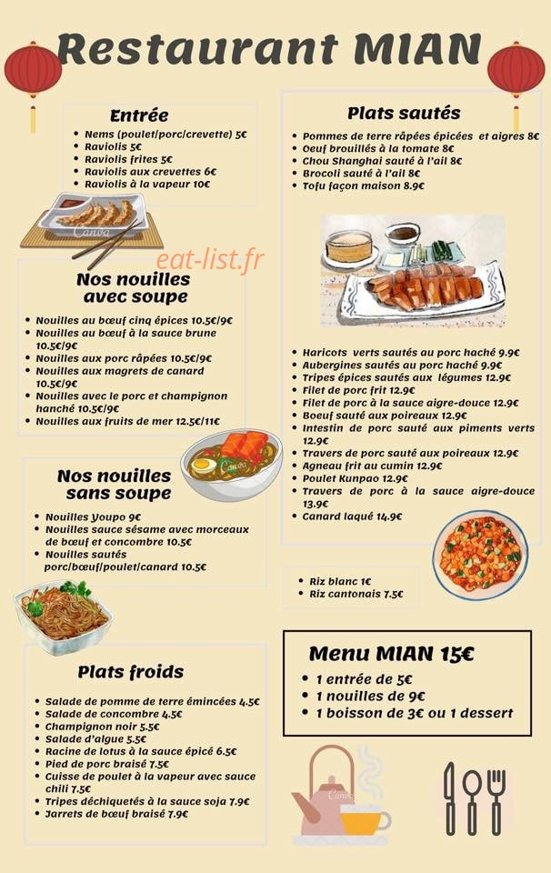 Restaurant Mian — carte page 1