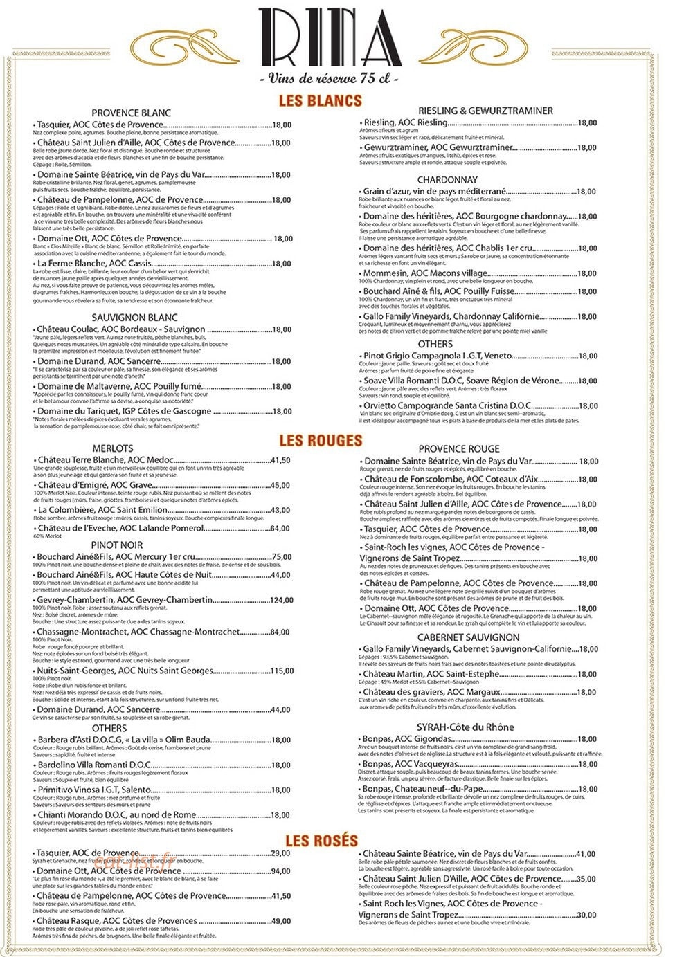 Restaurant Rina — carte page 3