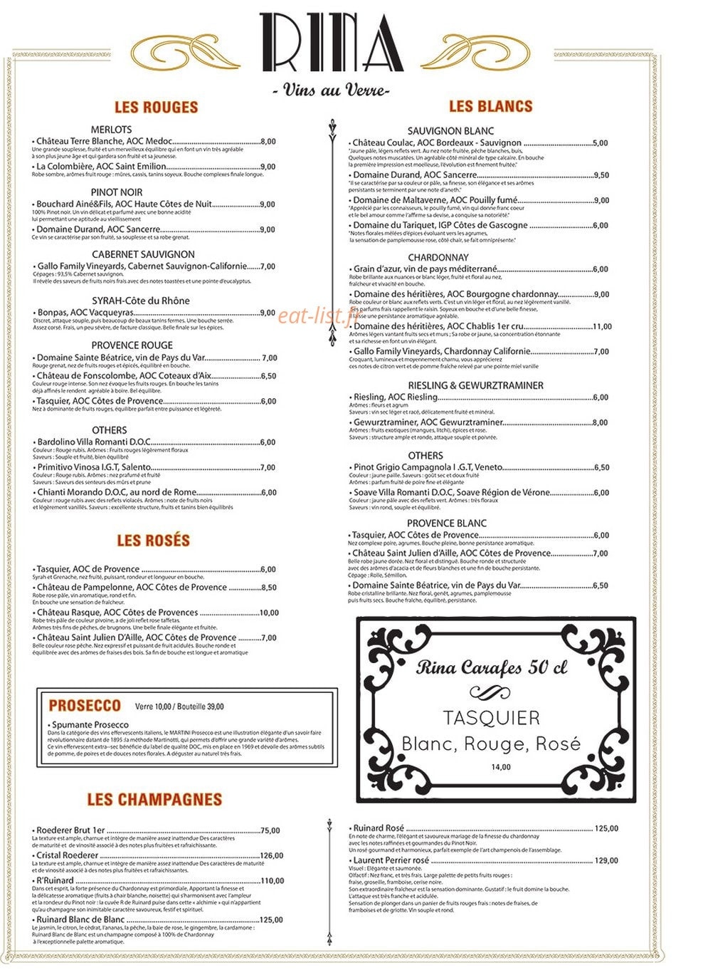 Restaurant Rina — carte page 2