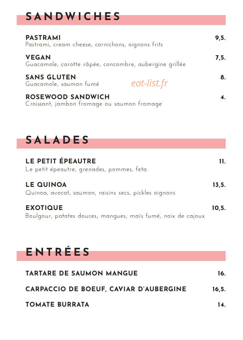 Rosewood Cafe — carte page 2