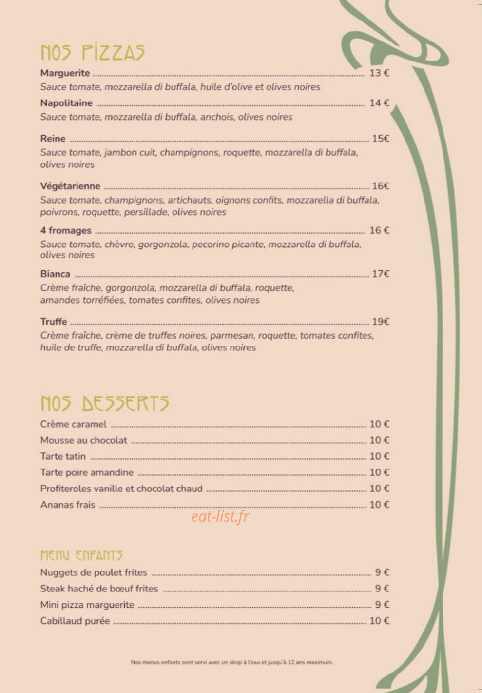 Roze Brasserie — carte page 1