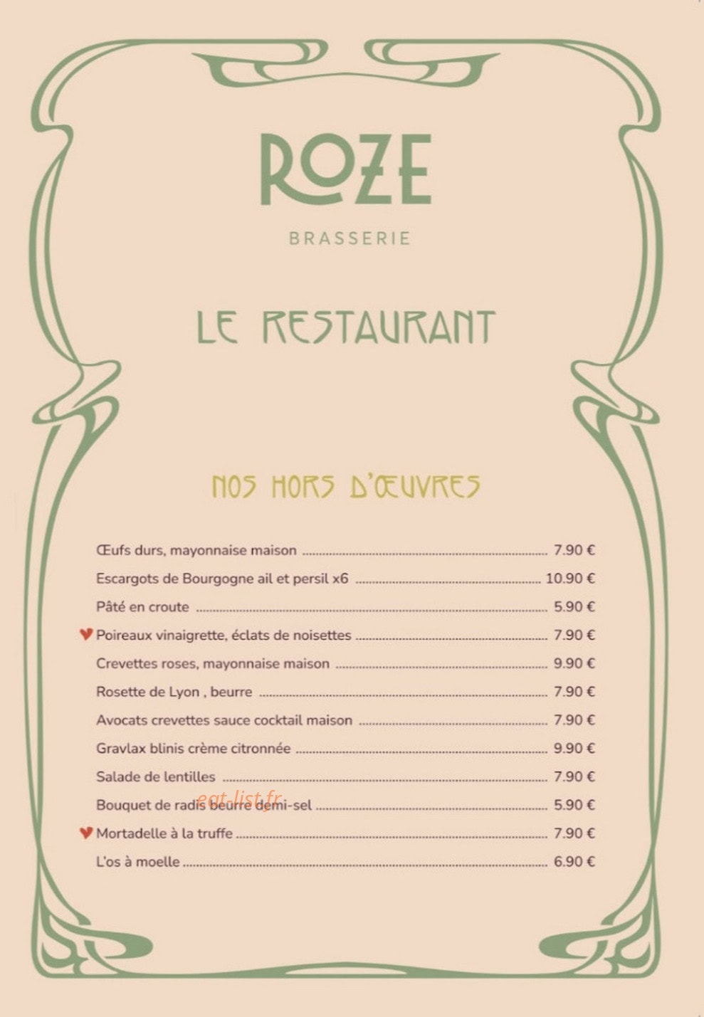 Roze Brasserie — carte page 3